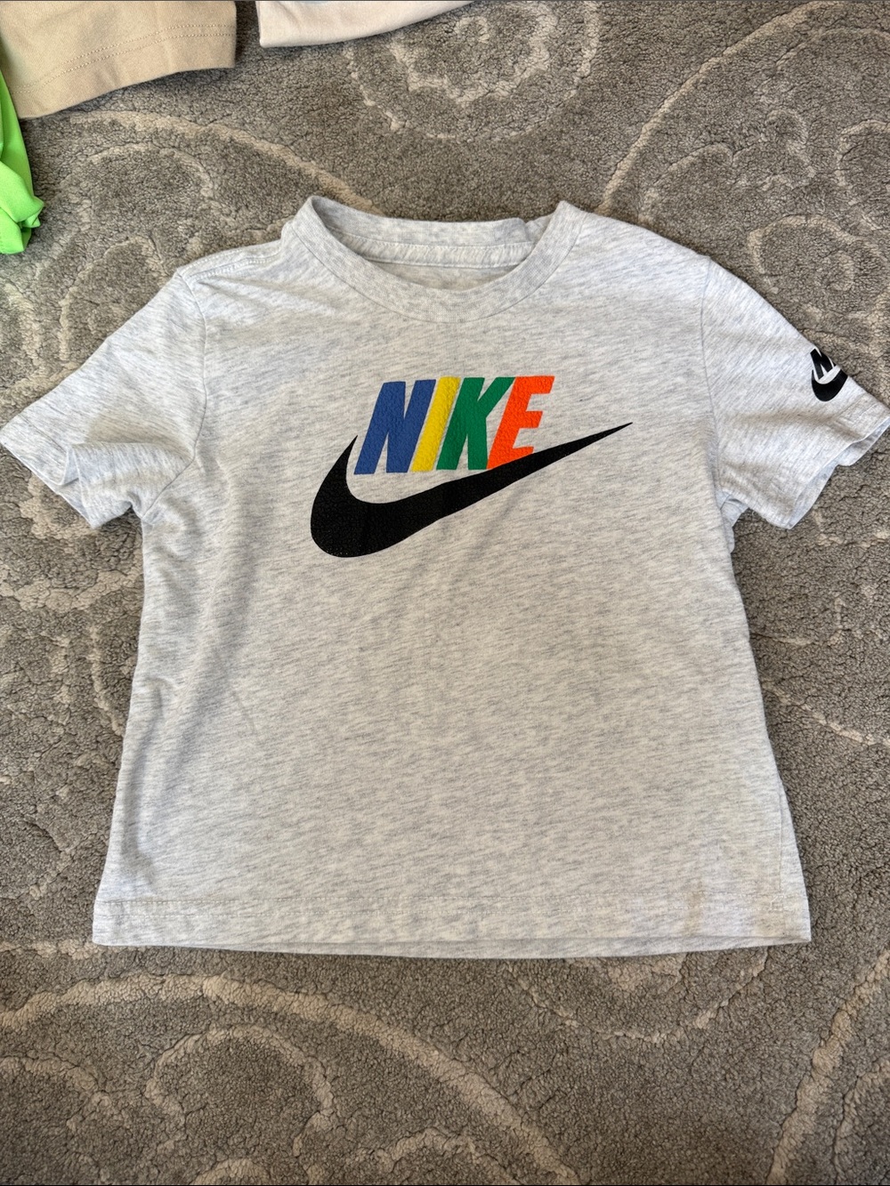 Nike Light Gray Tee with Rainbow Logo and Black Swoosh